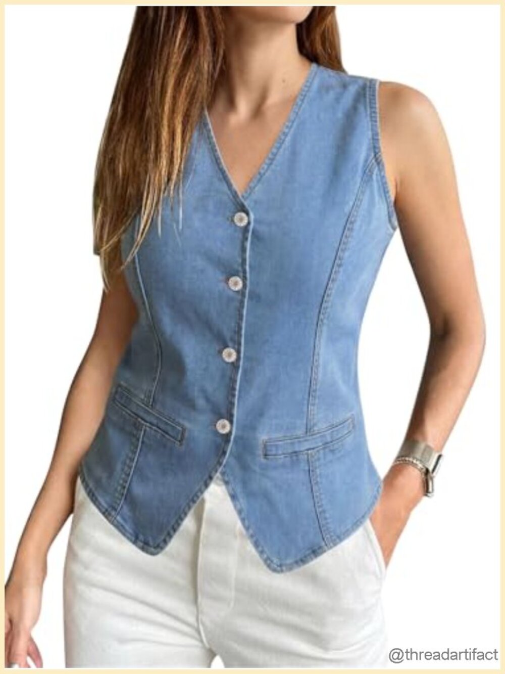 Women Denim Vest Sleeveless Strechy Western Button Down Jean Vest